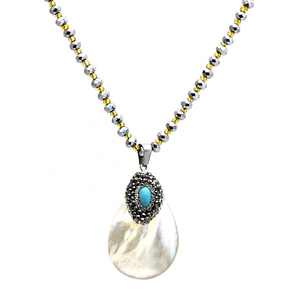 MOP & Turq CZ Hematite Necklace