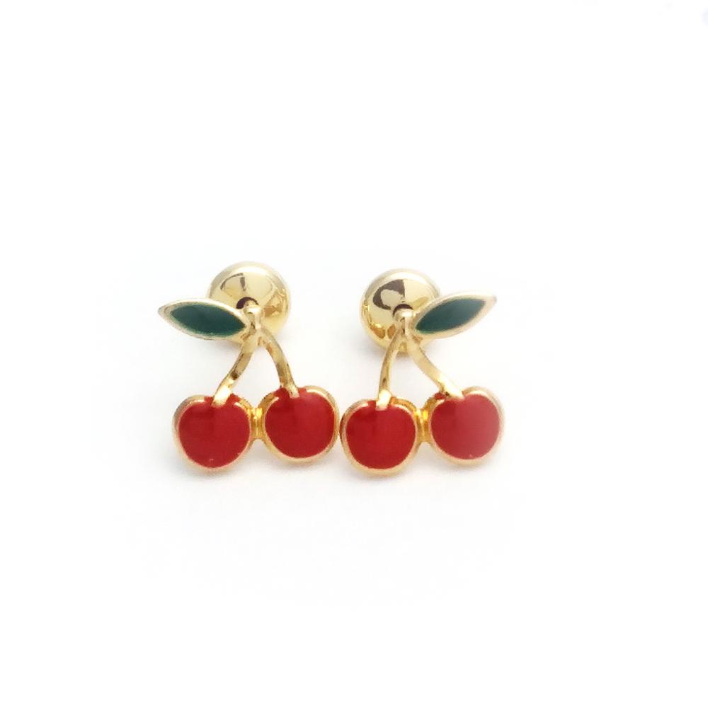 Dainty KID Red Cherry Studs - 18k Gold Filled