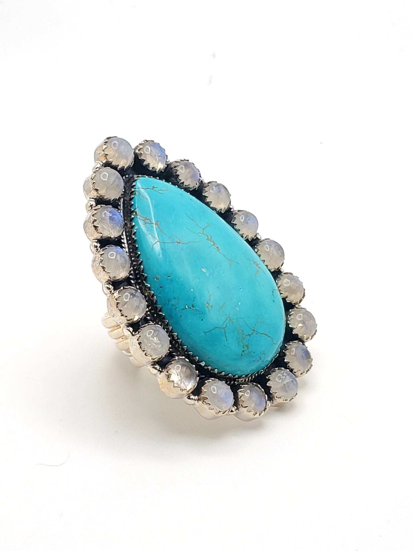Moonstoone & Turquoise Teardrop Statement Ring - Solid Sterling Silver