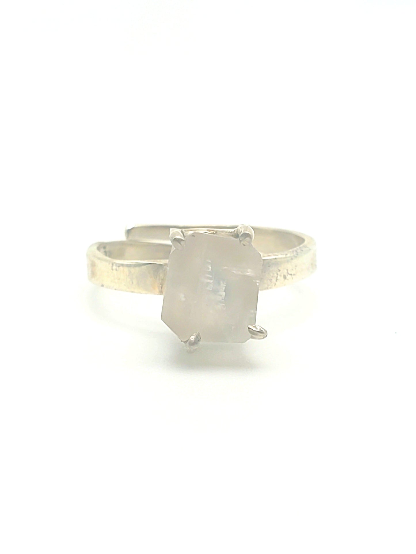 Raw Rainbow Moonstone Prong Set Adjustable Ring - Solid Sterling Silver
