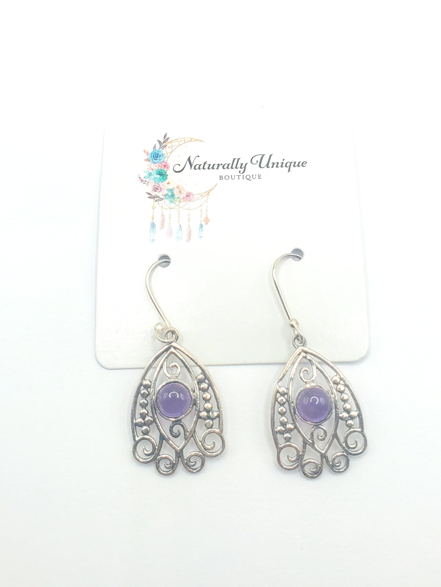 Swirly Amethyst Dangles - Solid Sterling Silver