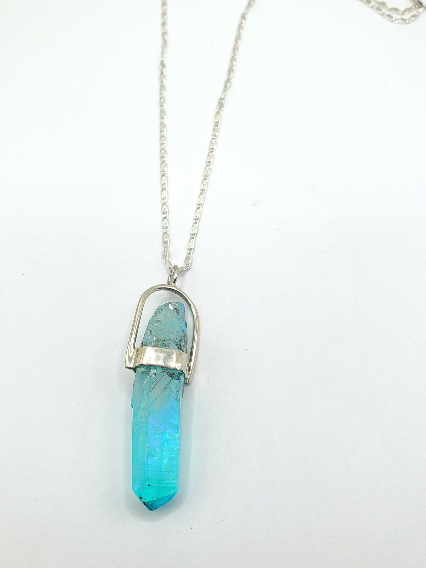 Aqua Aura Quartz Pendant - Solid Sterling Silver