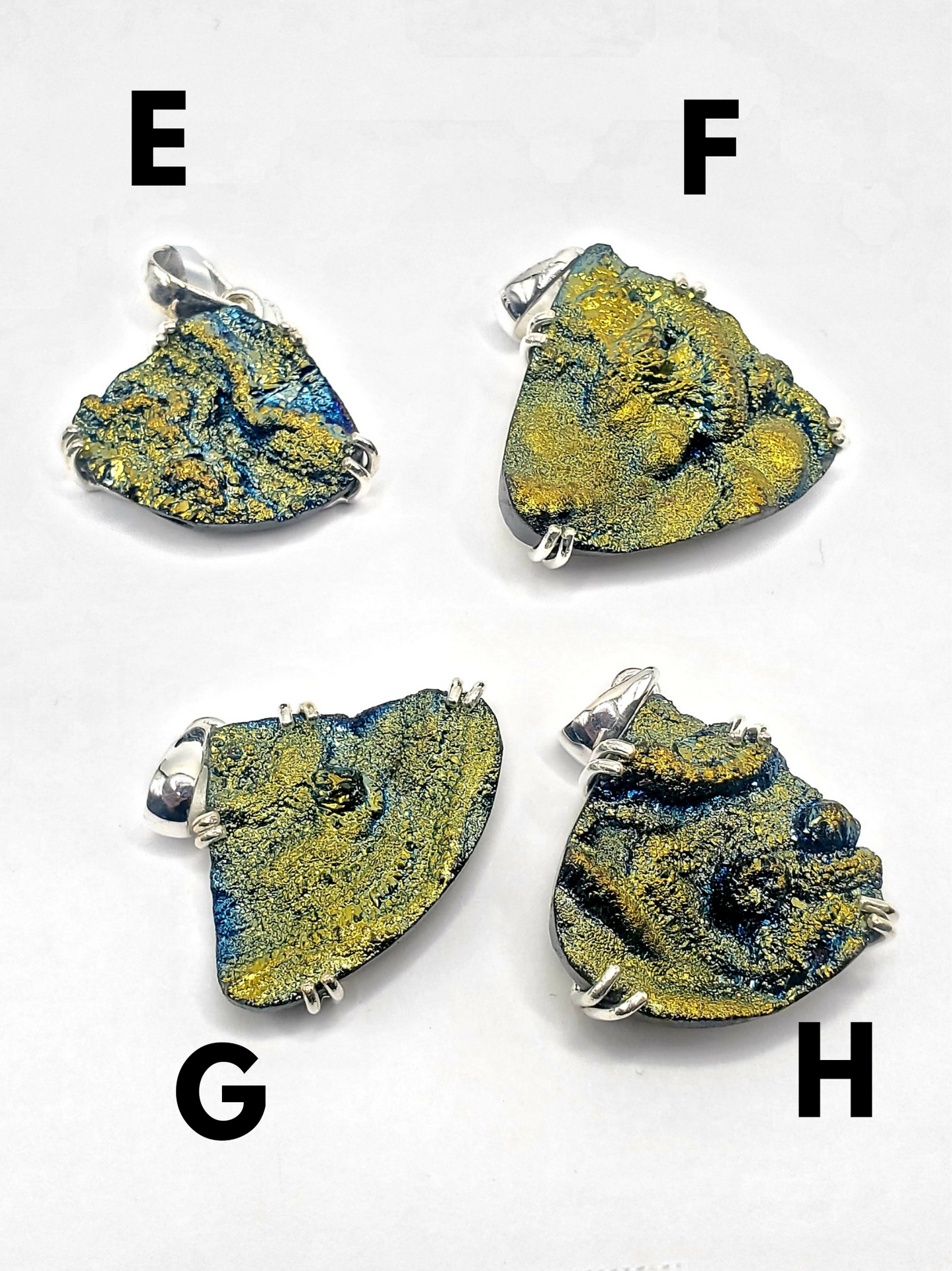 Titanium Druzy Prong Set Pendant - Solid Sterling Silver