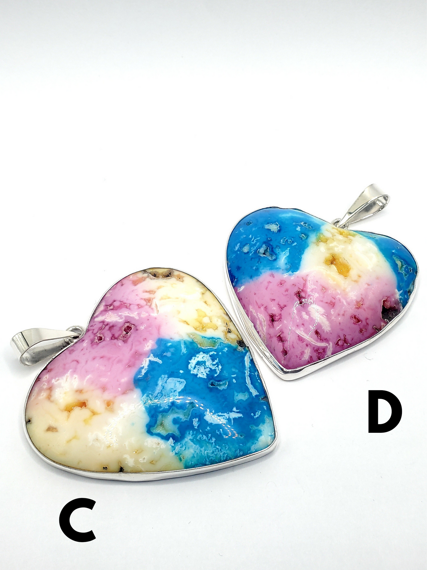 Multi Color Large Agate Heart Pendant - Solid Sterling Silver