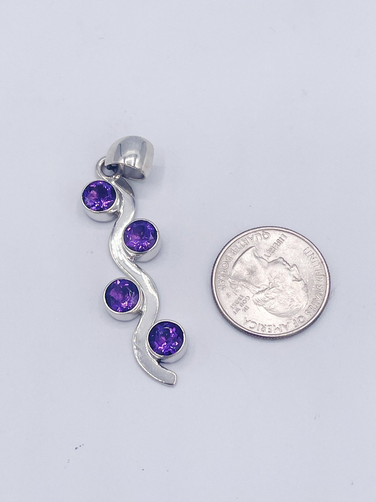 Amethyst Swiggle Pendant - Fine Solid Sterling Silver