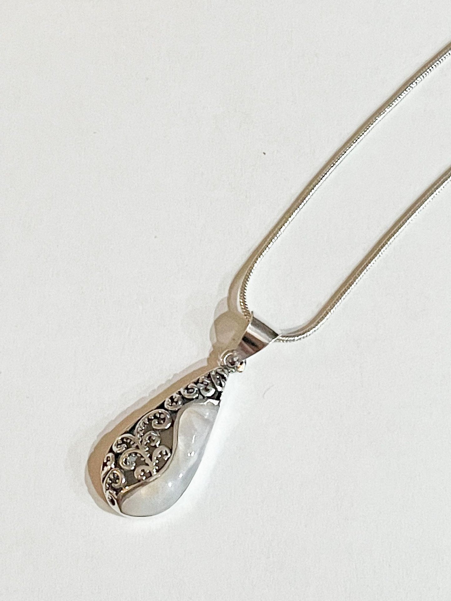 Mother of Pearl Tear Drop Pendant - Solid Sterling Silver