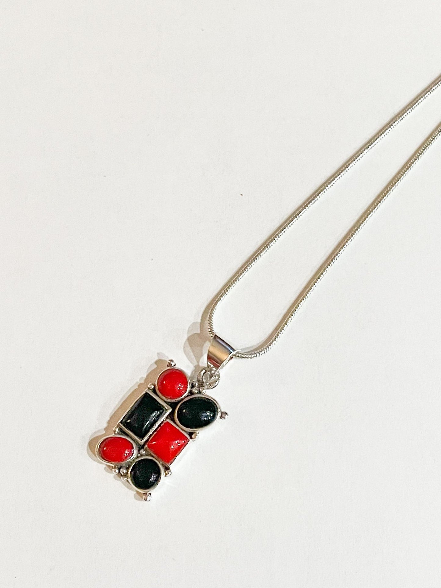 Blk Oynx & Red Jasper Pendant - Solid Sterling Silver
