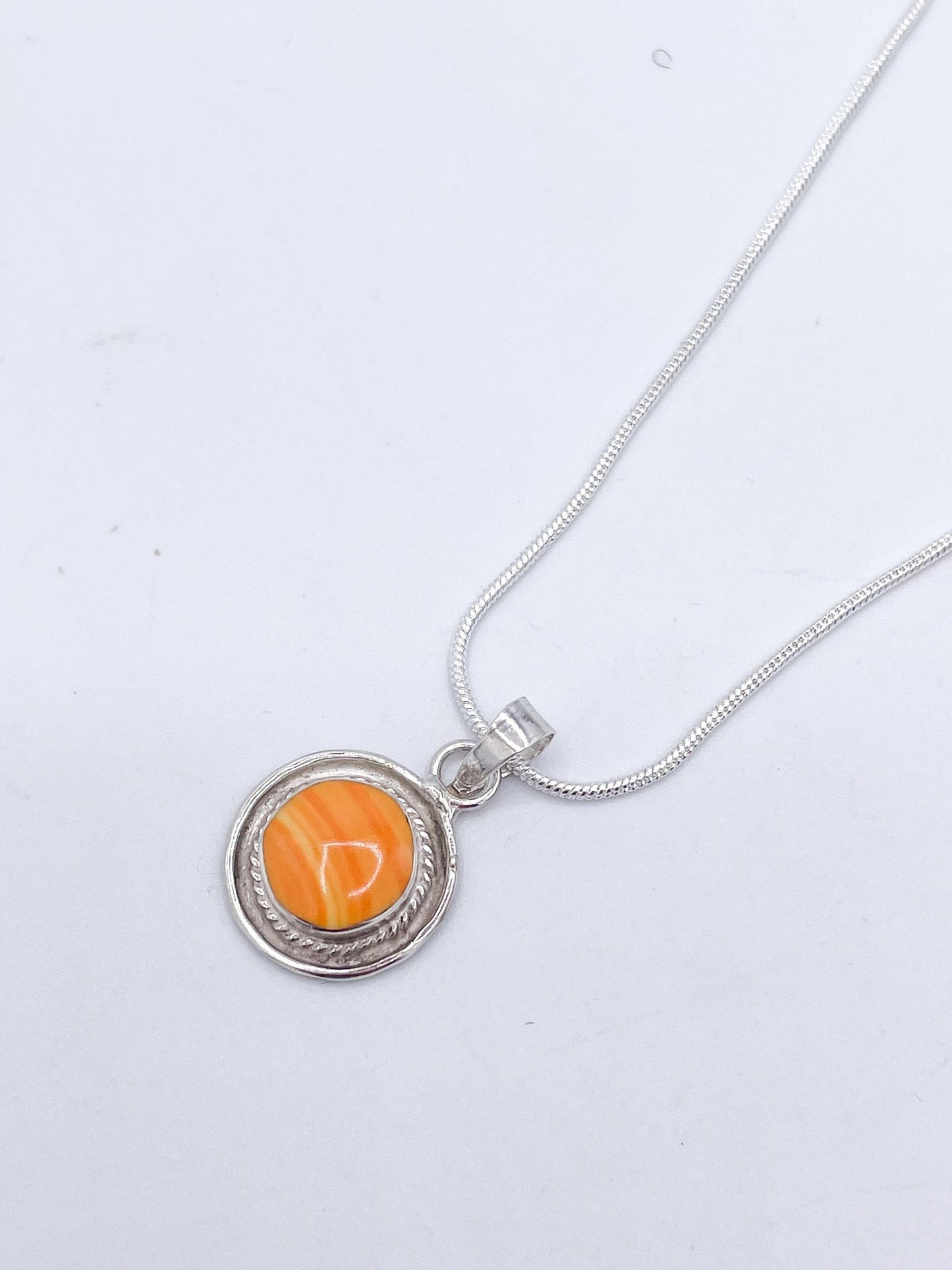 Orange Coral Dainty Charm Pendant - Solid Sterling Silver
