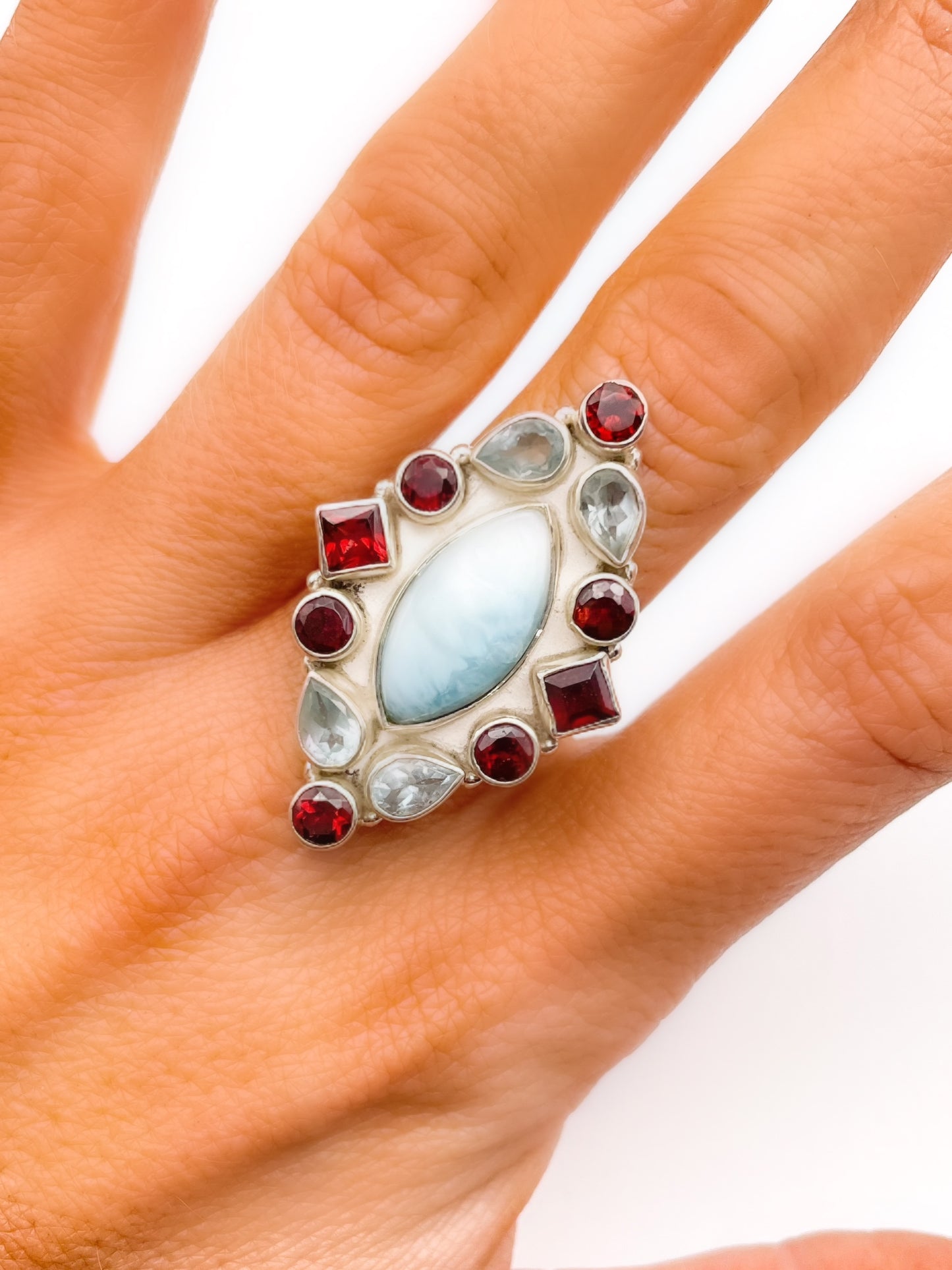 Diamond Larimar Shape Multi - Solid Sterling Silver