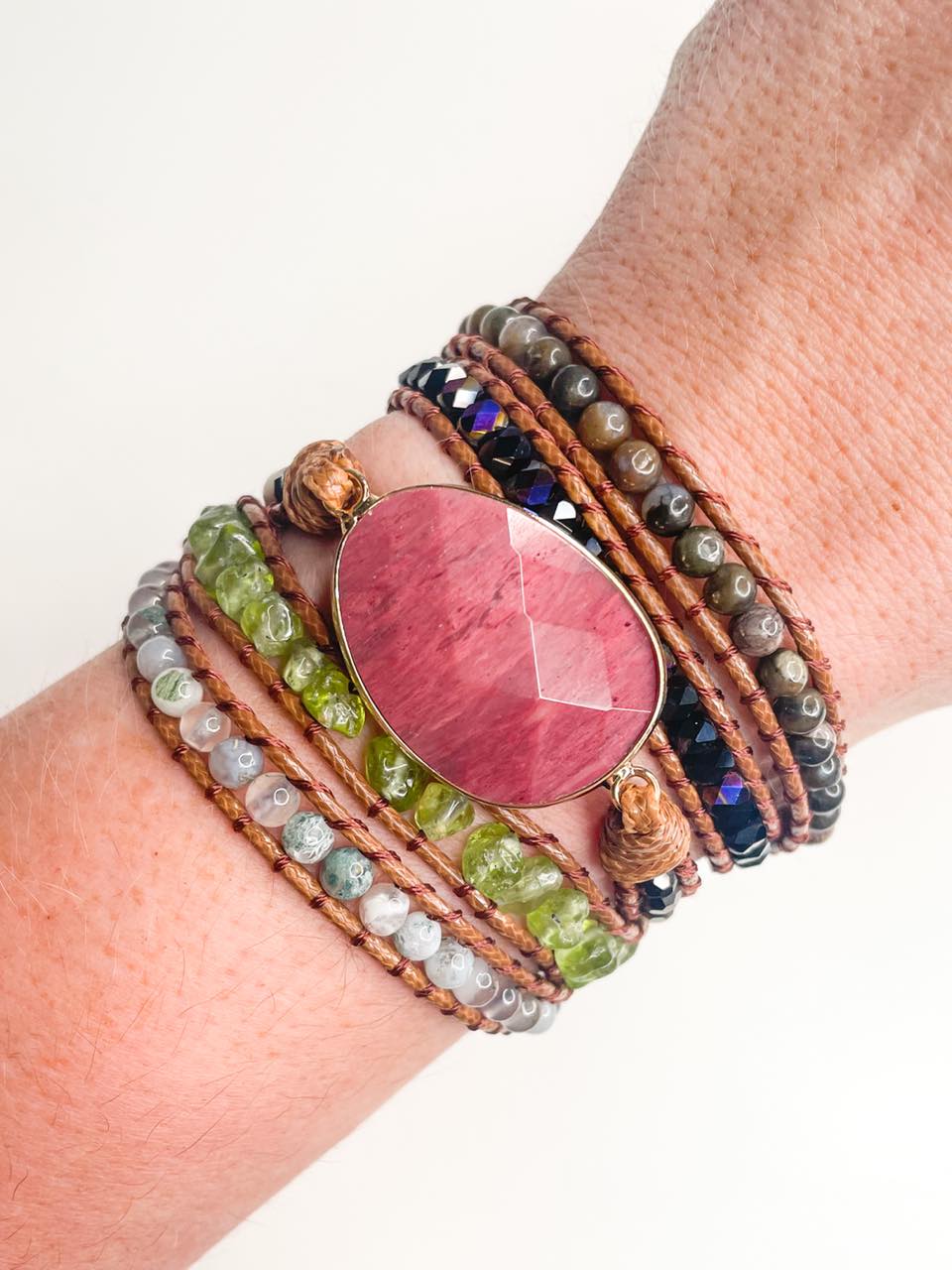 Pink Quartz 5-time boho wrap - Leather