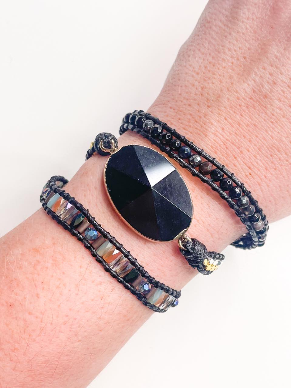 Black Oynx 3-time boho wrap - Leather