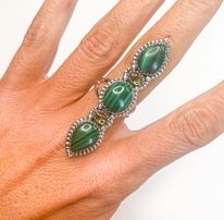 Sterling Silver Malachite and Lab Peridot Adjustable Ring Crawler