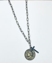 Paper Clip Chain w/ Coin & Cross Necklace - Dainty grunge
