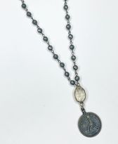 Black Bead Rosary w/ Coin Necklace - Dainty Grunge