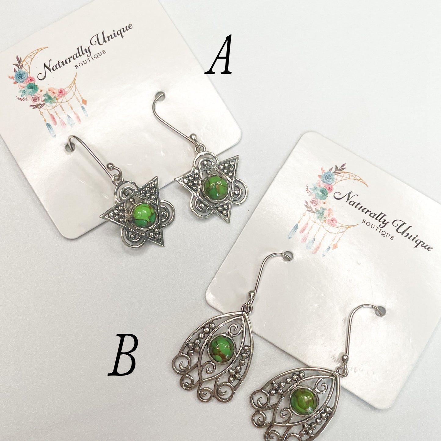 Turquoise with Copper Infusion Dangle Earrings - Solid Sterling Silver