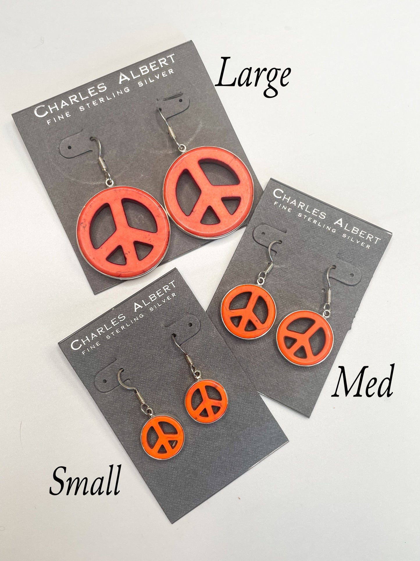 Orange Howlite Peace Sign Earrings - Solid Sterling Silver