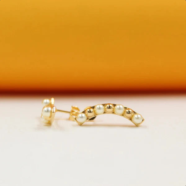 Pearl And Bead Crawler Studs-18k Gold Filled