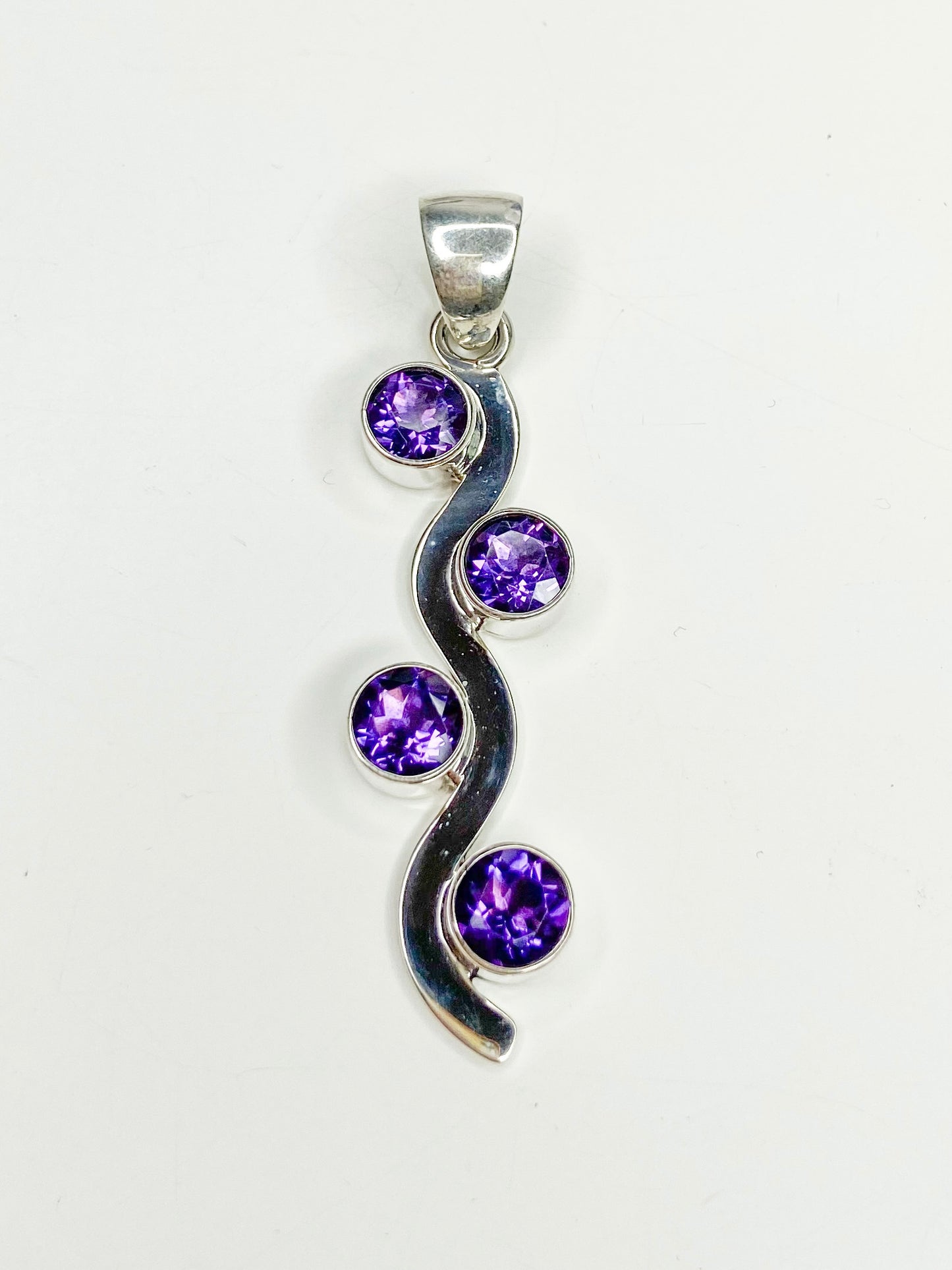 Amethyst Wave Pendant- Solid Sterling Silver