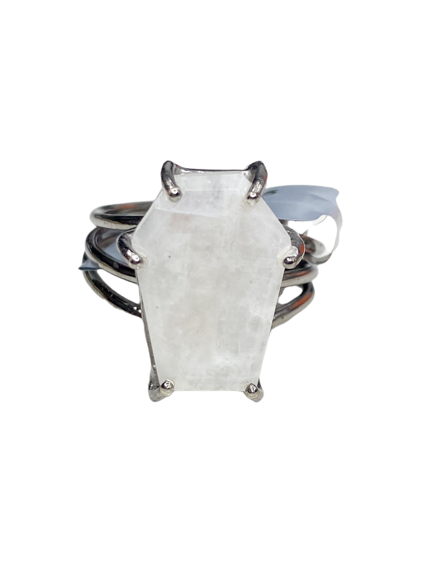 Rainbow Moonstone Prong Set Coffin ring-Solid Sterling Silver