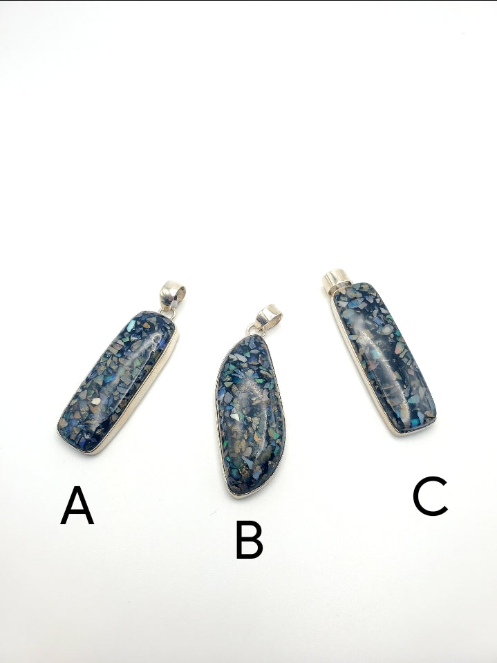 Opal Crushed Pendant - Solid Sterling Silver