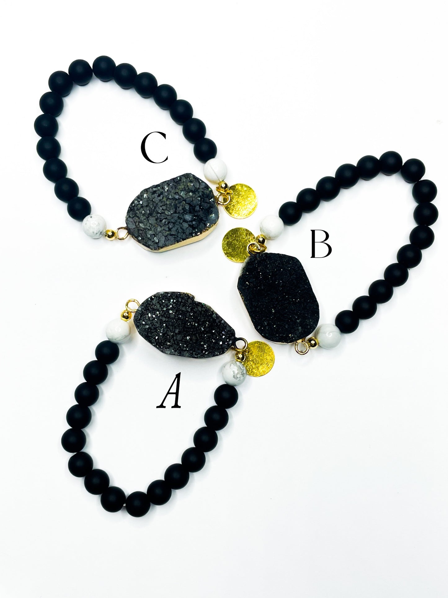 Black Druzy with Matte Oynx Stretch Bracelet - 162