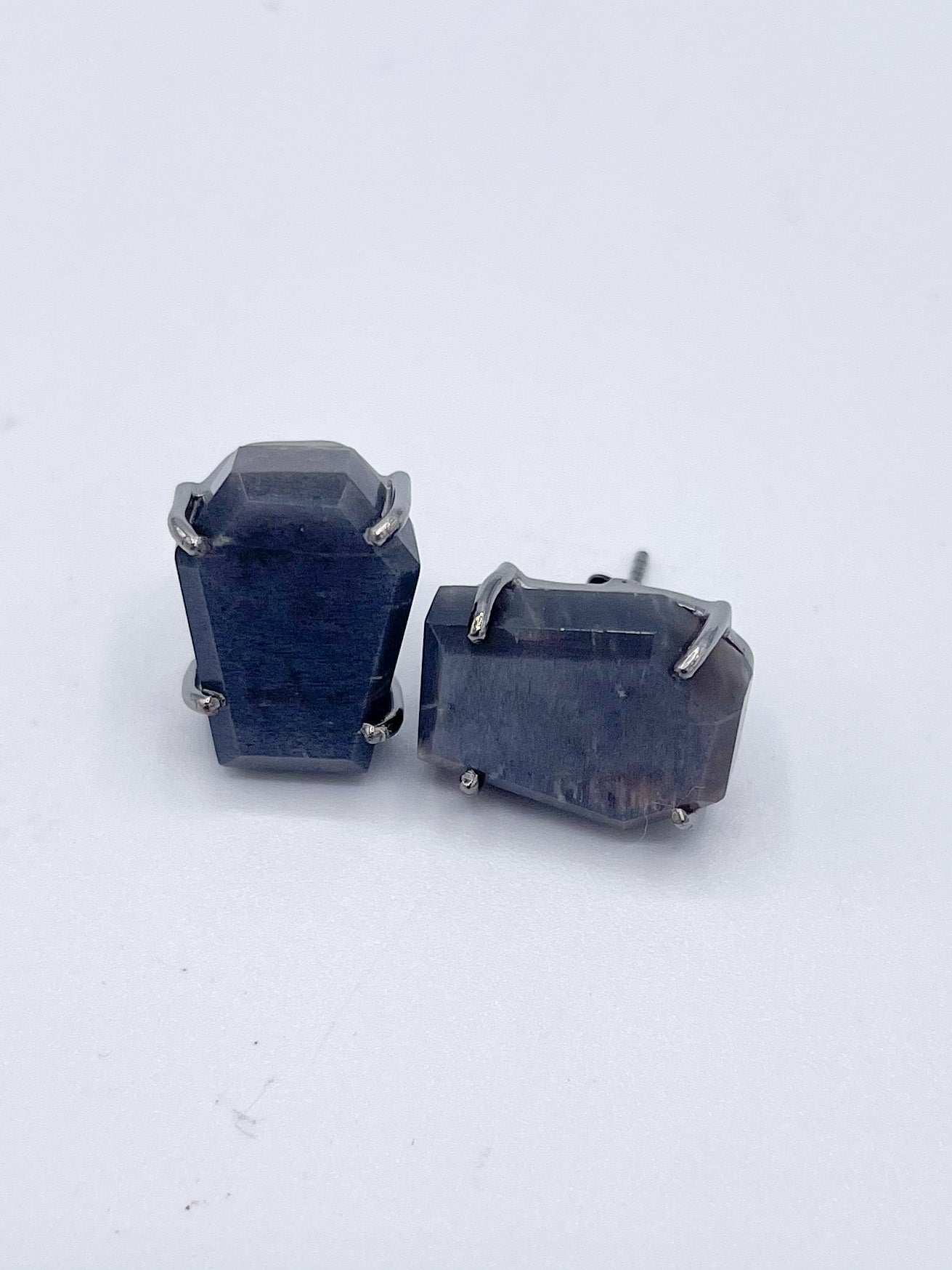 Grey Moonstone Coffin Studs-Solid Sterling Silver