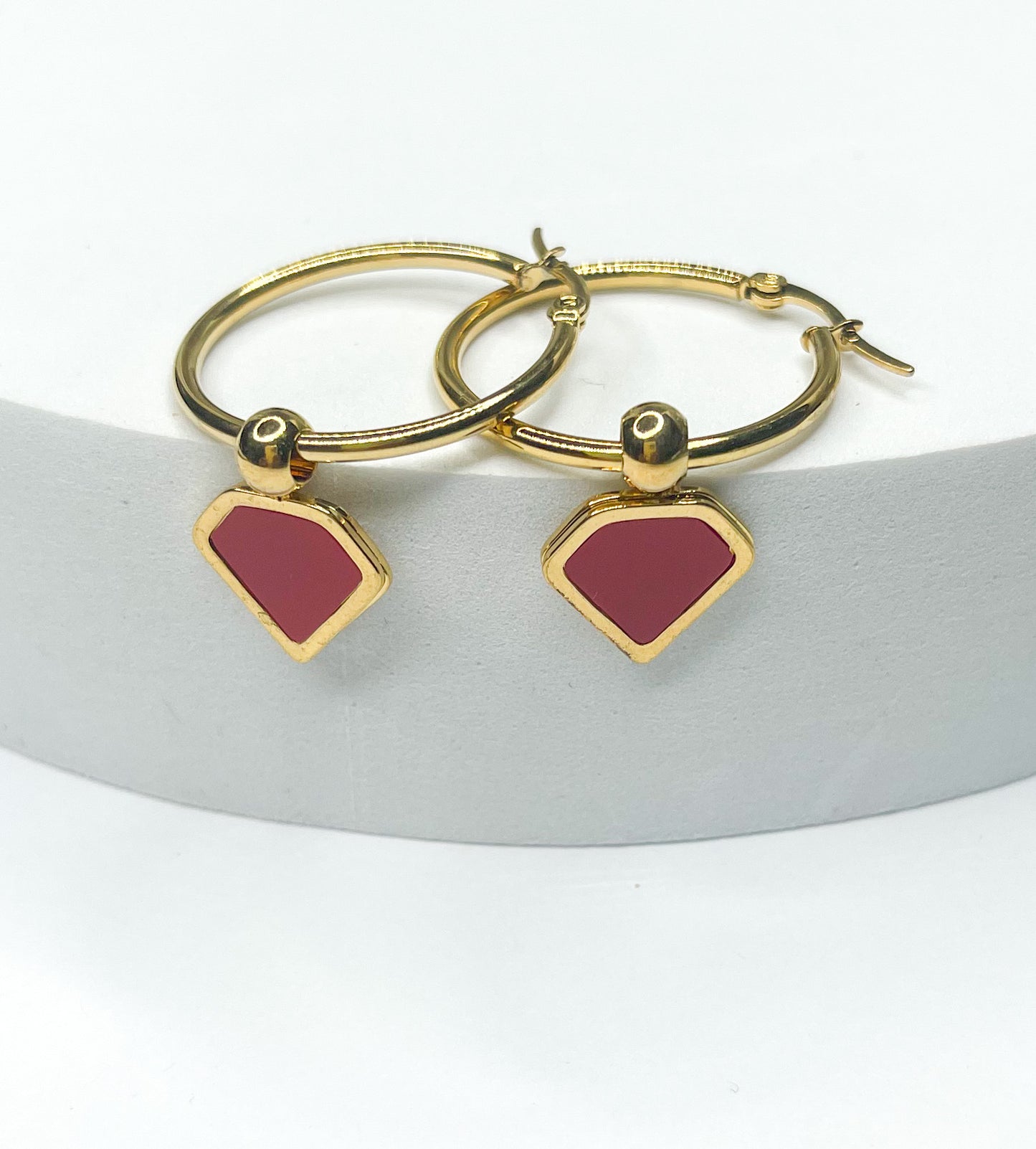 Hoops w Superman Symbol Dangles-18k Gold filled