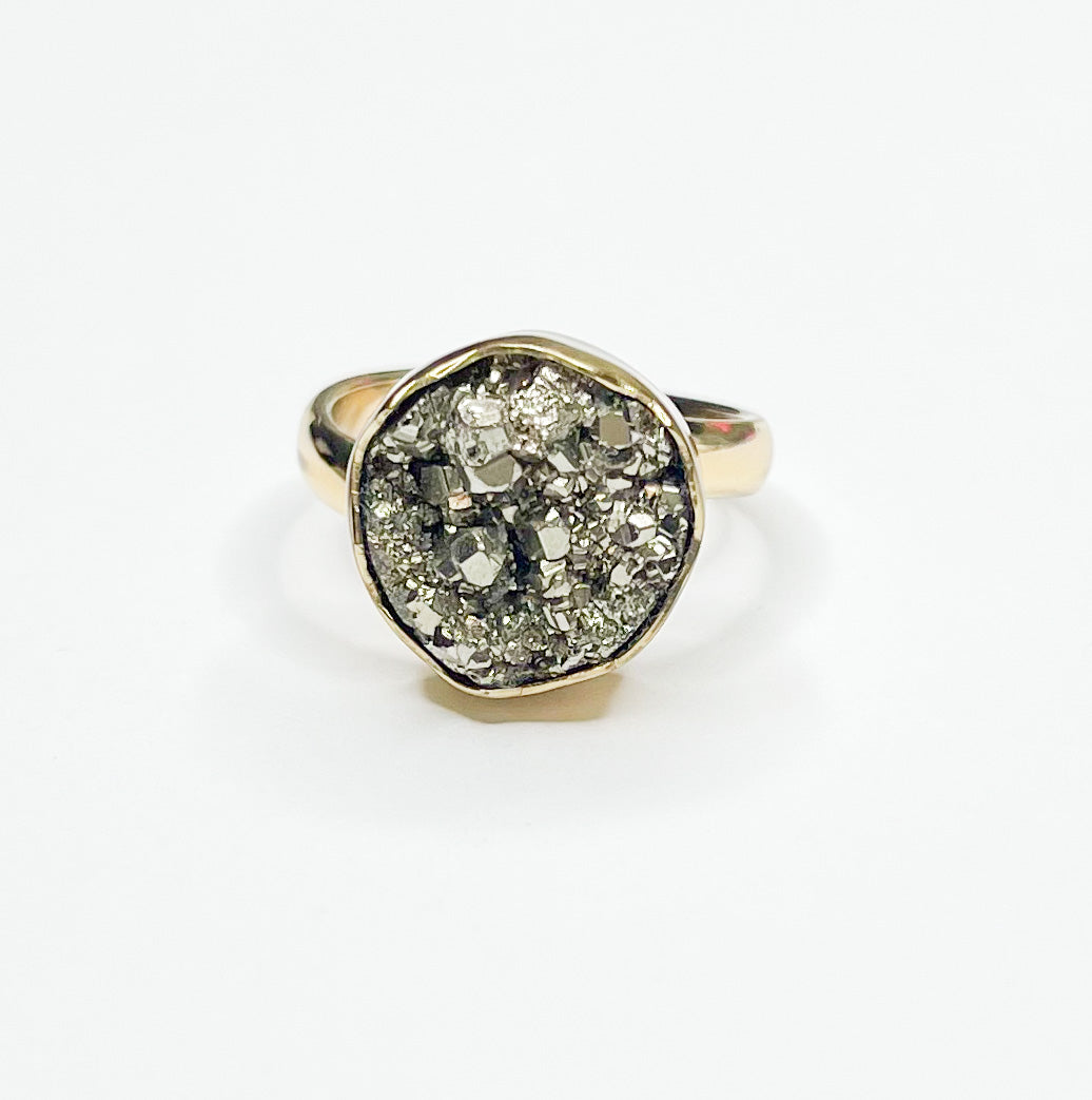 Round Pyrite Adjustable Ring- Alchemia