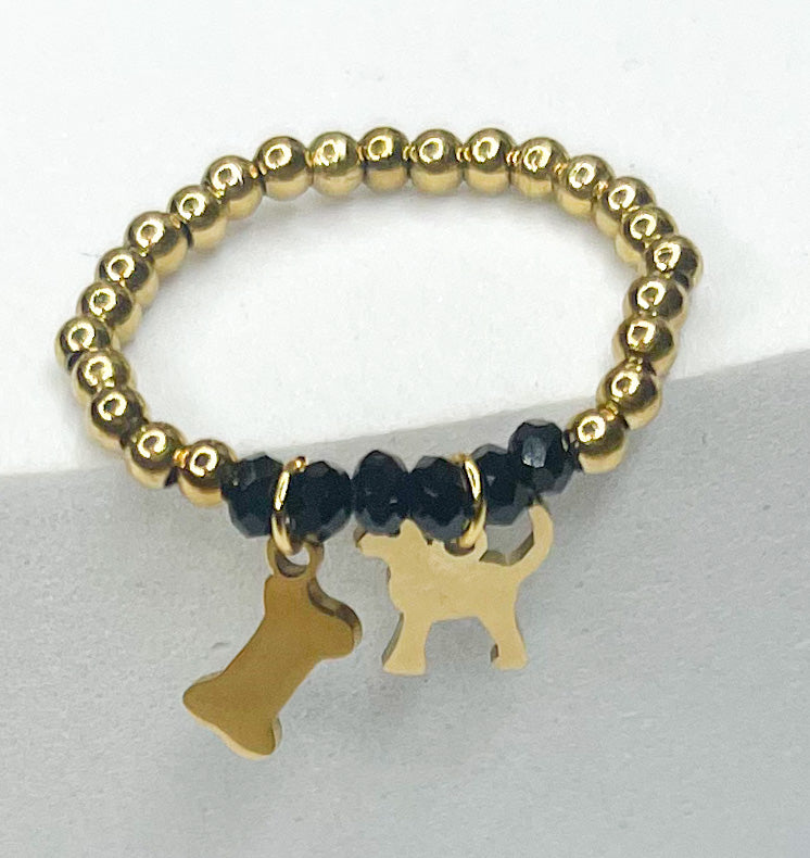 Beaded Dog Charm Ring-Stretch