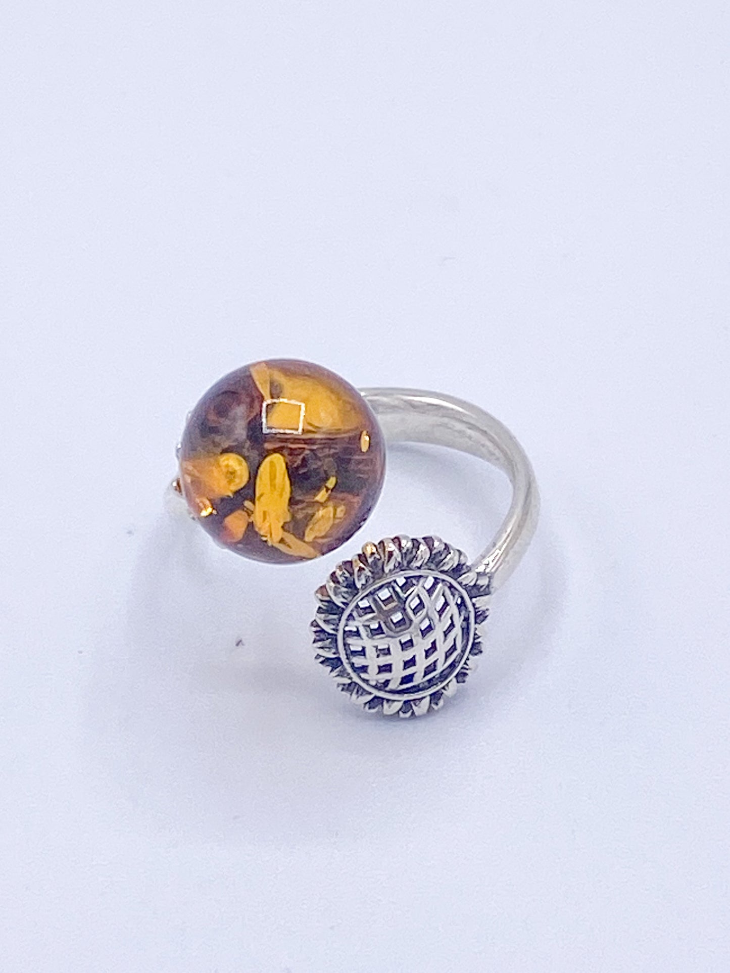 Amber Bypass Ring-Solid Sterling Silver