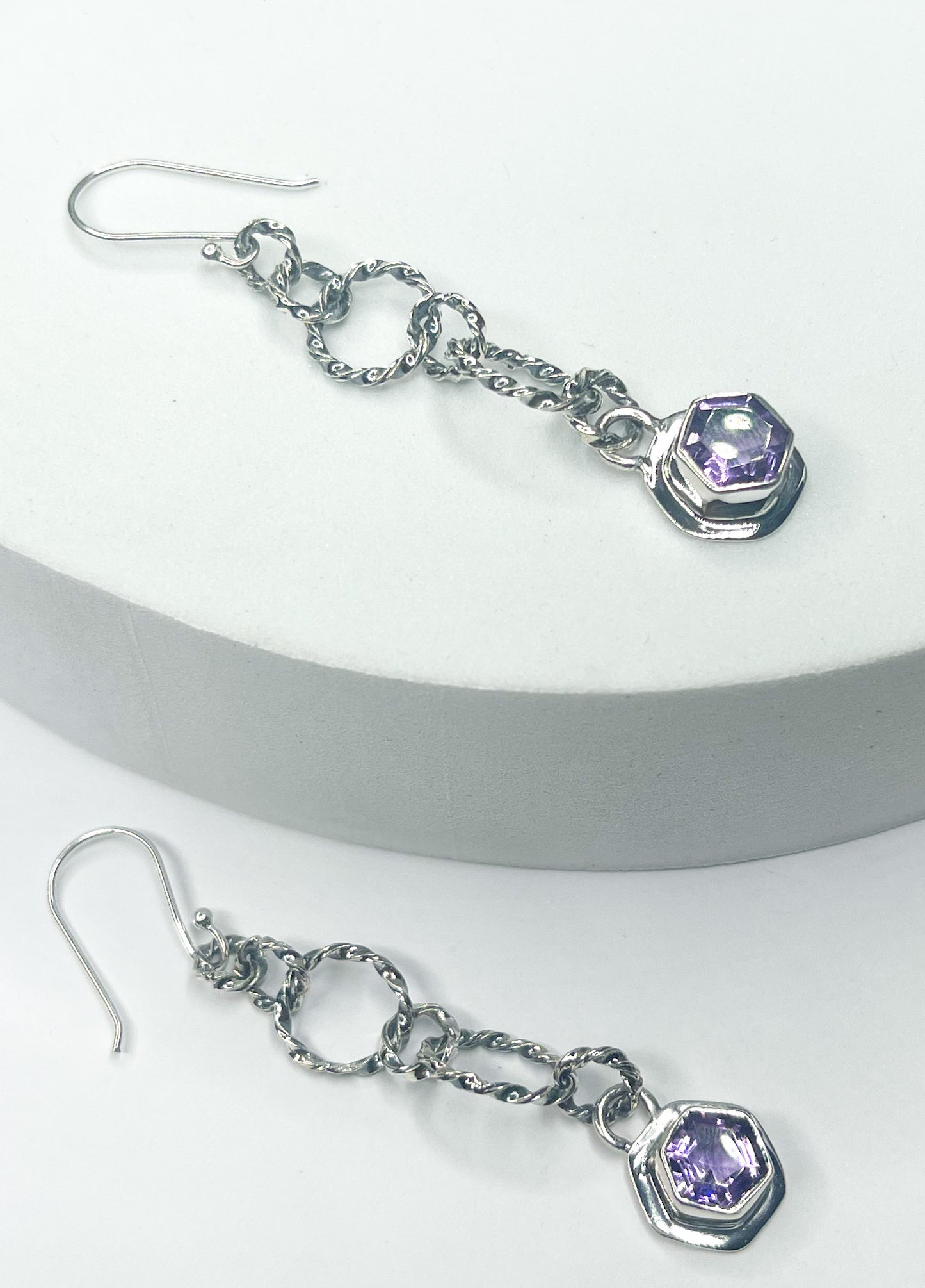 Amethyst Octagon Shape Dangle-Solid Sterling Silver