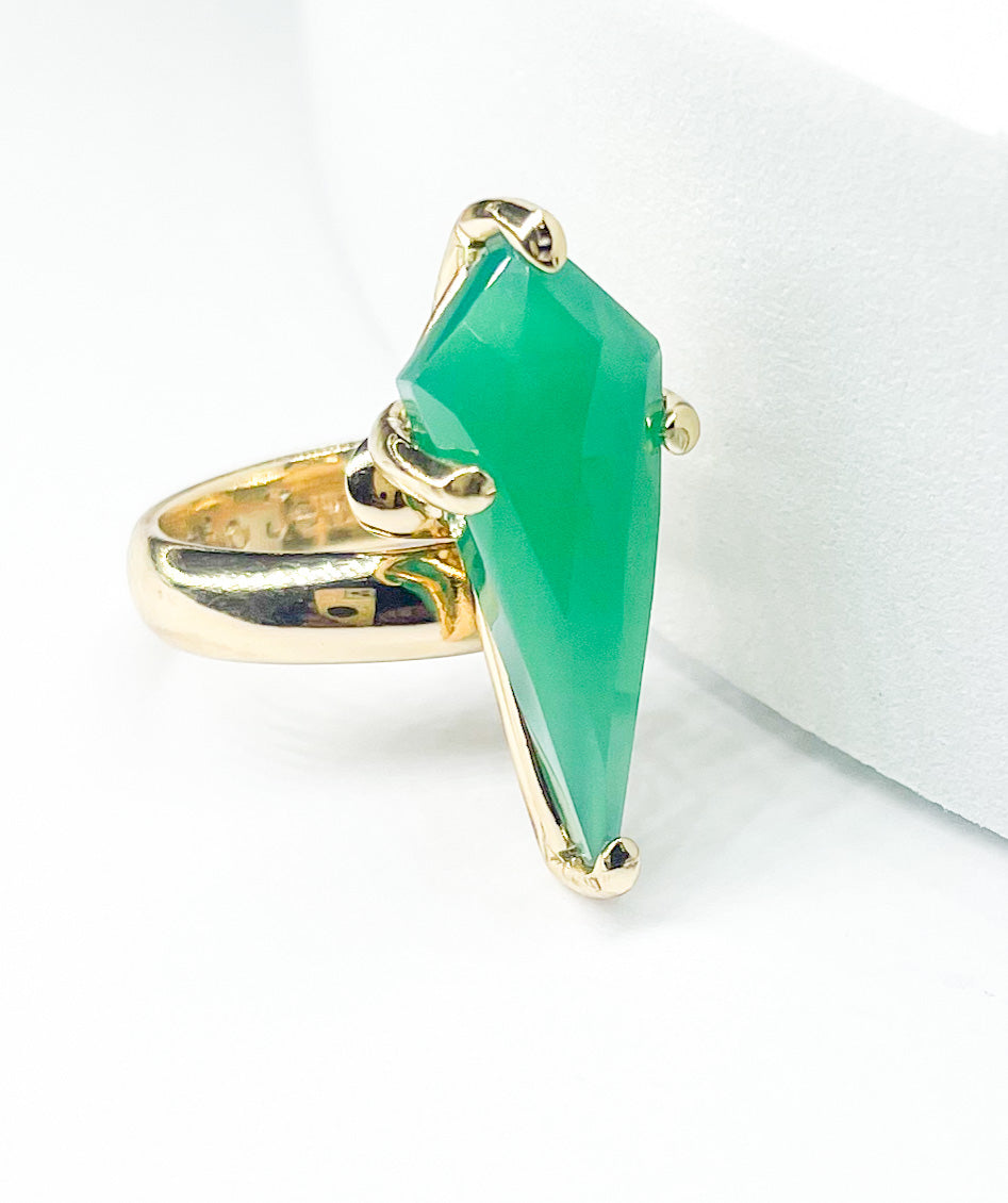 Green Chalcedony kites Shape Prong Ring-Alchemia
