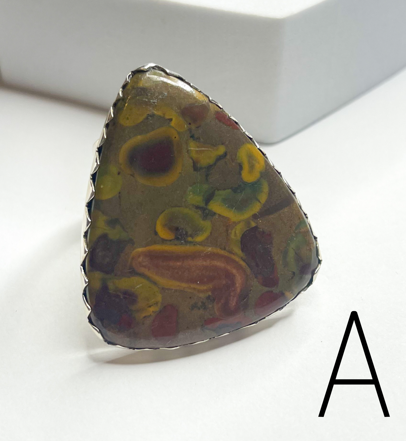 Rain Forest Jasper Adjustable Statement Ring - Solid Sterling Silver