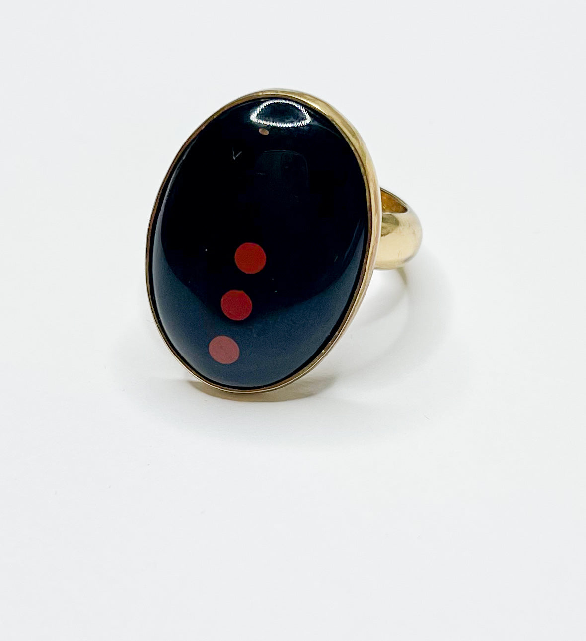 Black Onyx Oval With Triple Red Dot Ring-Alchemia