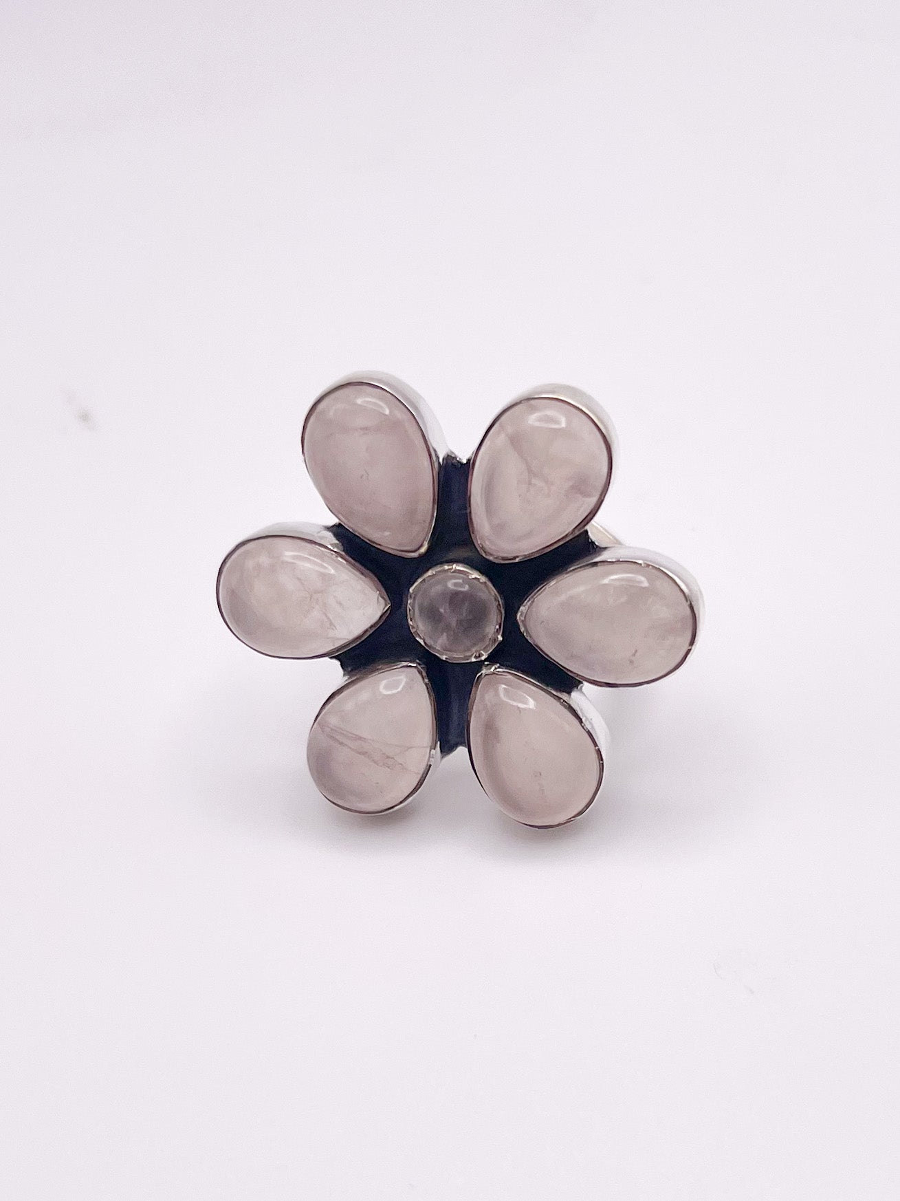 Rose Quartz Flower Rings-Solid Sterling Silver
