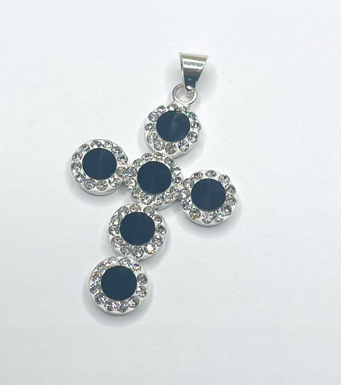 Black Stone Cross Pendant-Solid Sterling Silver