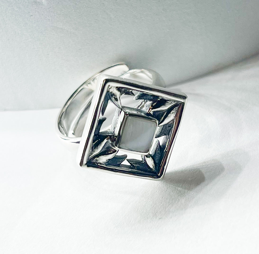 Rainbow Moonstone On Point Adjustable Ring-Solid Sterling Silver