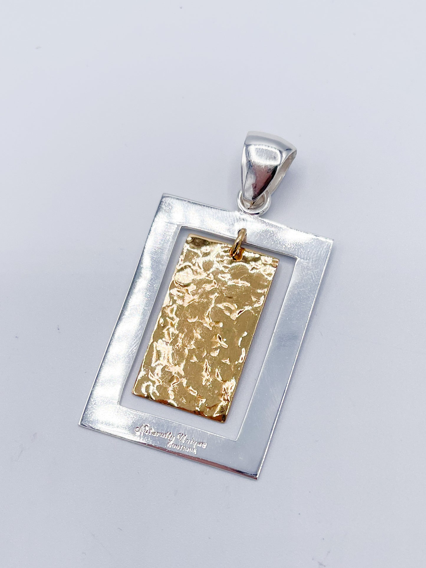 Hammered Rectangle Two Tone Pendant- Alchemia & Silver Plated