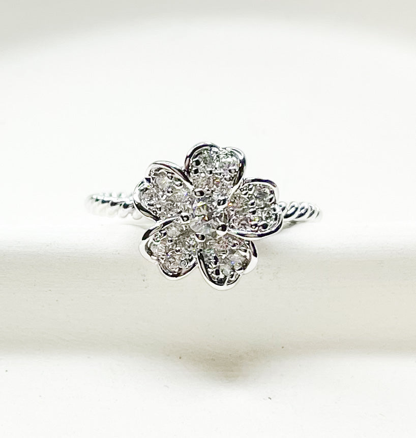 Flower CZ Sized Ring-Rhodium