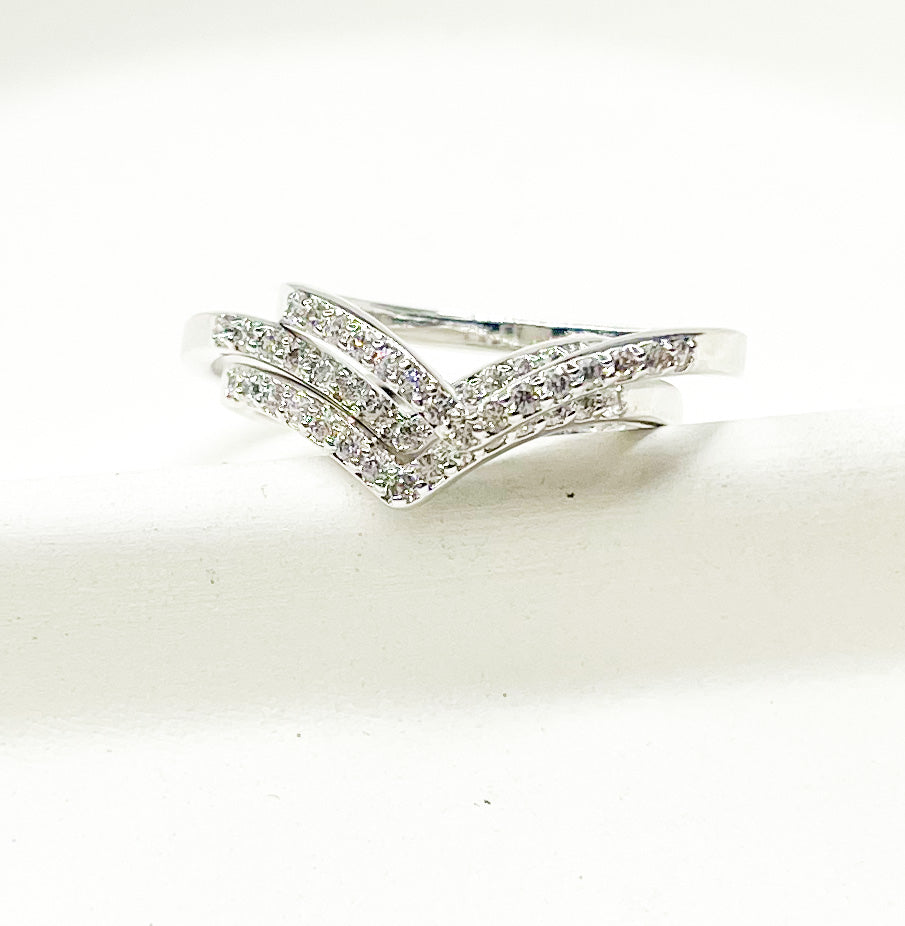 Tripple Arrow CZ Sized Ring-Rhodium