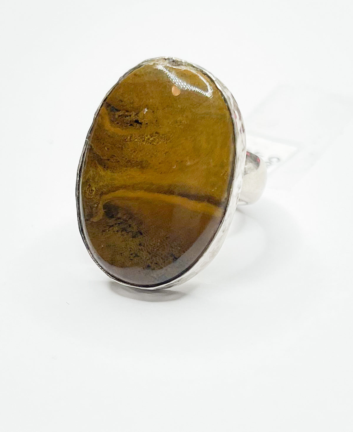 Ocean Jasper Hammered Adjustable Ring- Solid Sterling Silver