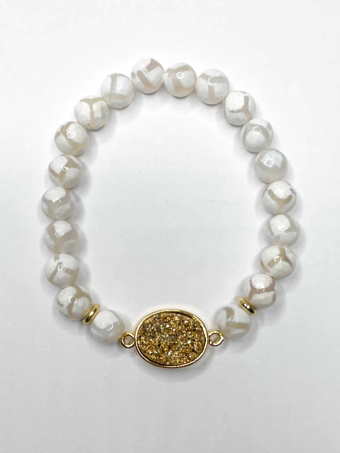 White Agate w/ Gold Druzy Stretch Bracelet - 141