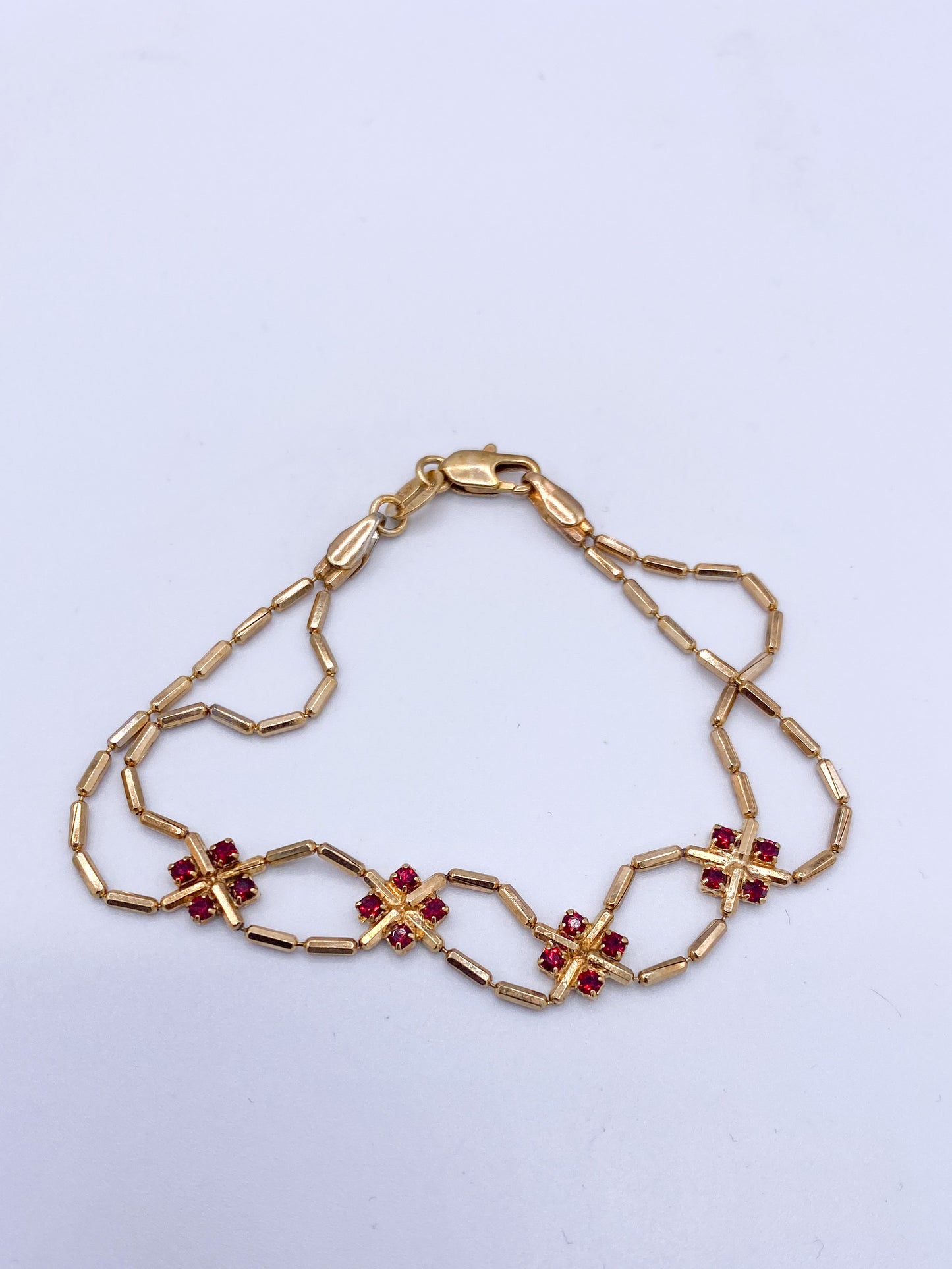 Red CZ Square Bracelet-18k Gold FIlled
