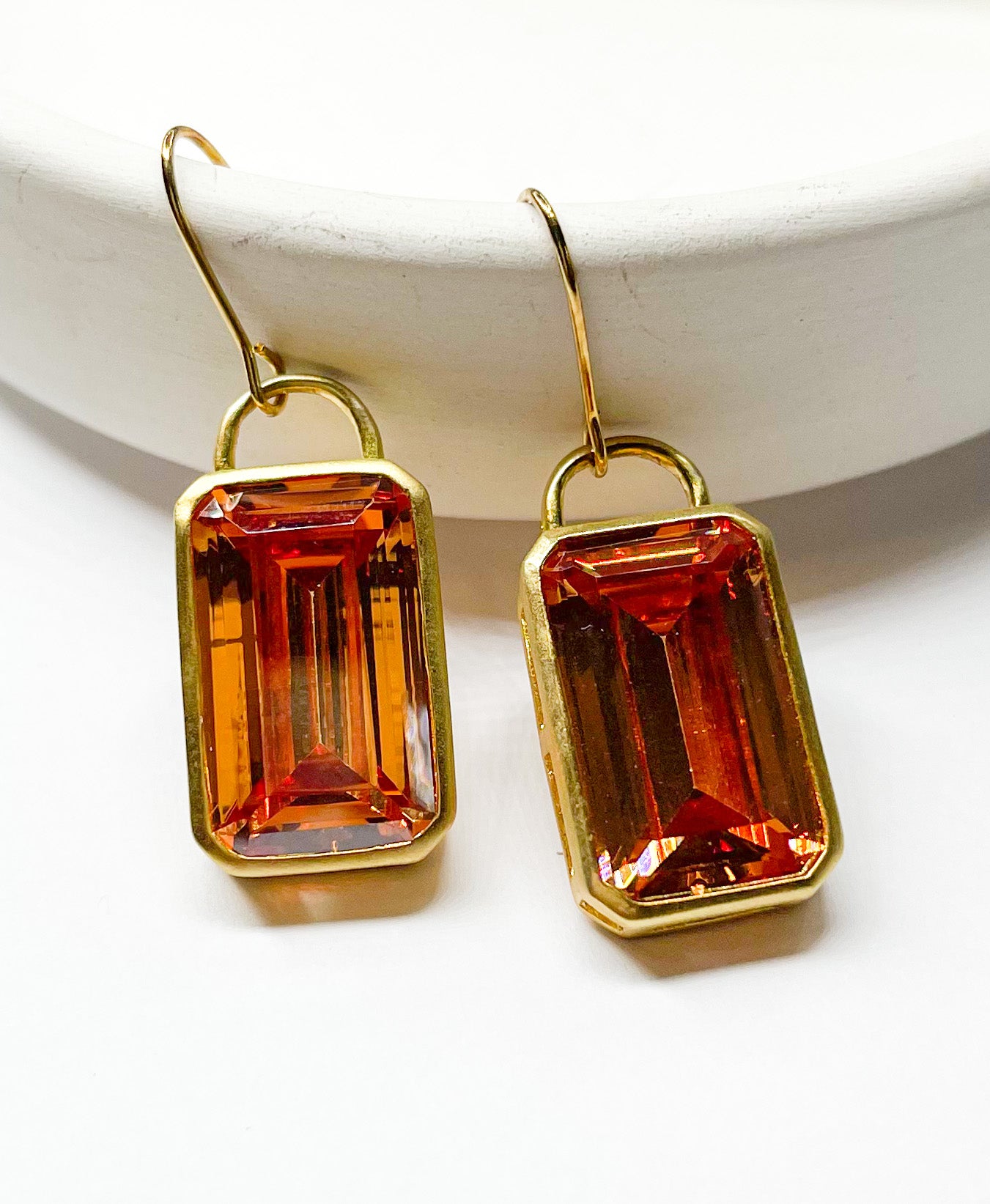 Orange Rectangle Dangles CZ-Rhodium