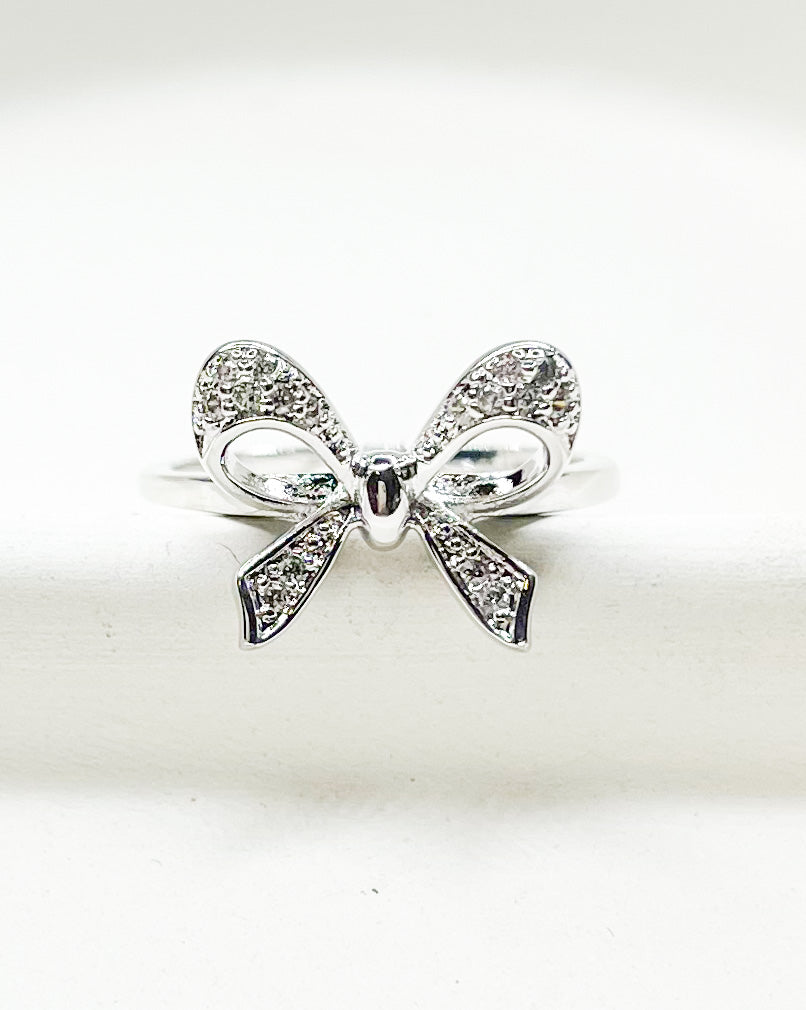 Bow CZ Sized Ring-Rhodium
