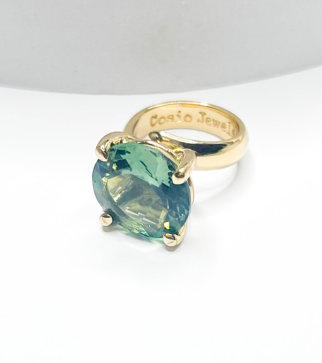 Small Round Seafoam Green Prong Set Ring-Alchemia