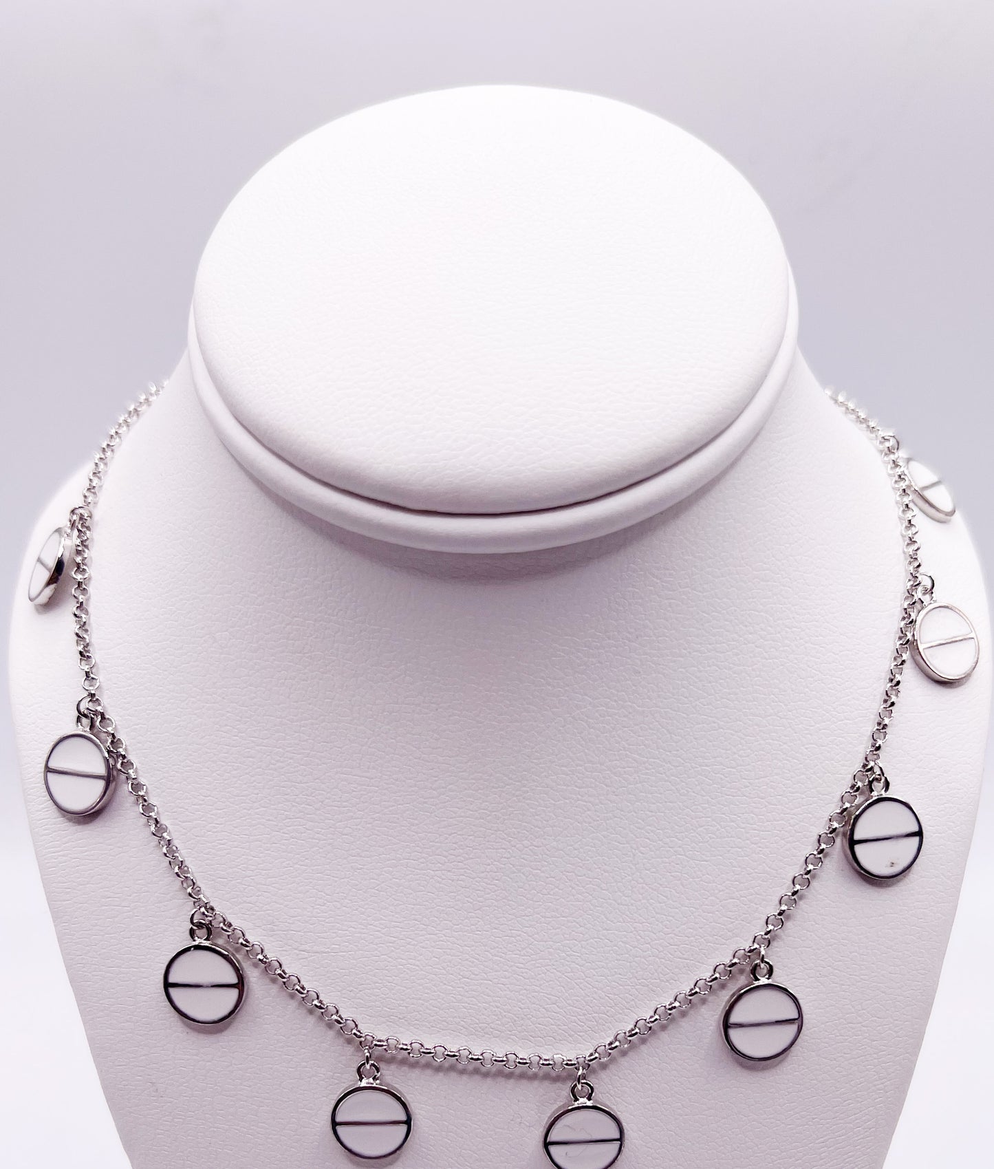 White Circle Silver Necklace-Solid Sterling Silver