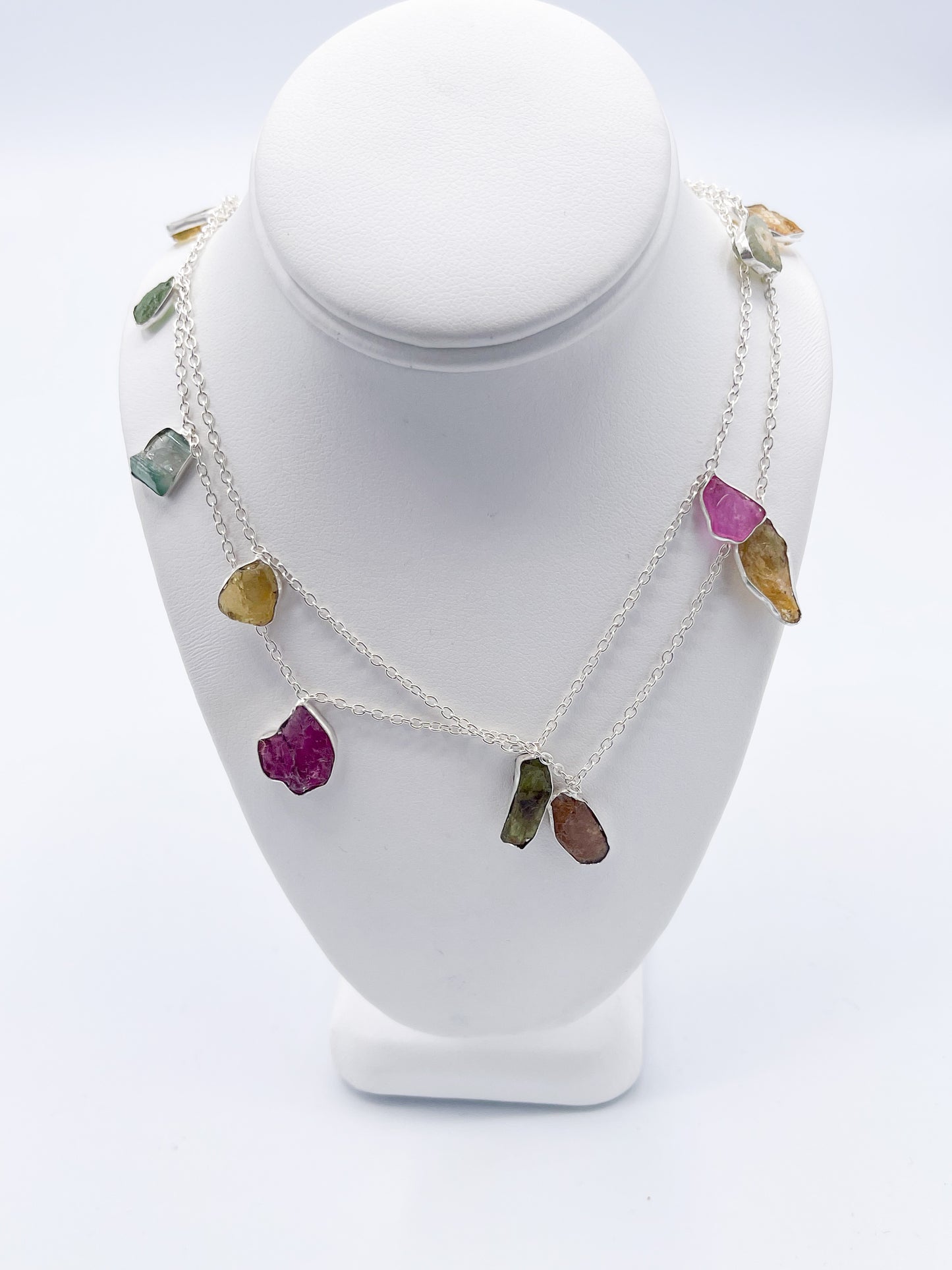 Double Tourmaline Necklace - Solid Sterling Silver