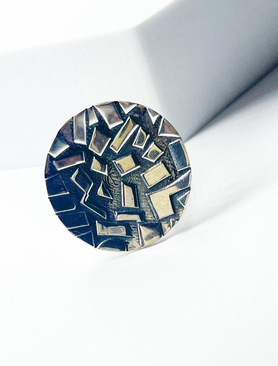 Disk Paved Style Adjustable Ring-Solid Sterling Silver