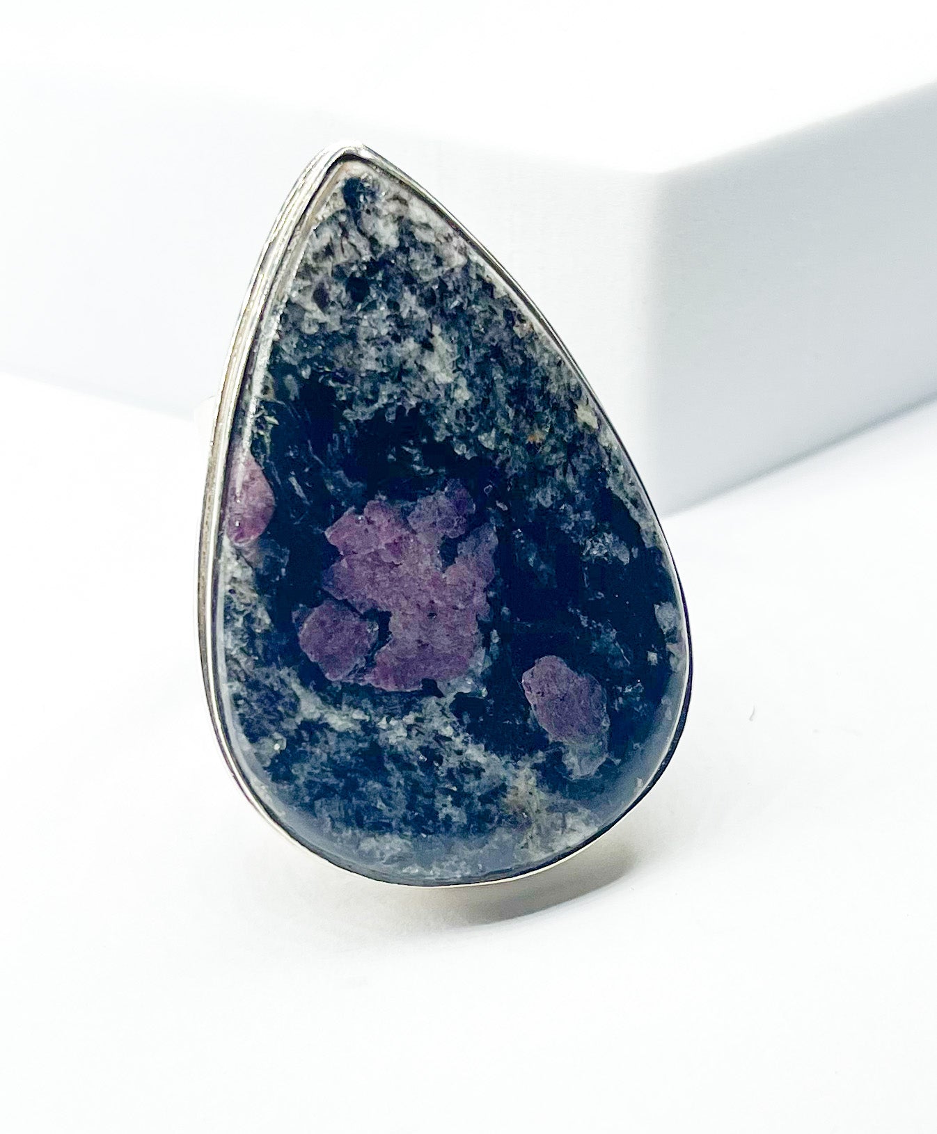 Ruby and Garnet Teardrop Adjustable Ring - Solid Sterling Silver